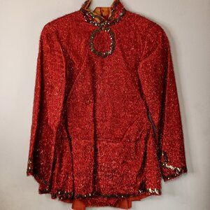 Vintage Ice Skating Baton Twirler Leotard Costume Red Gold Handmade Small READ